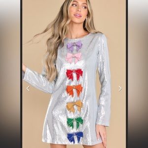 NEW WITH TAGS sold out silver sequin dress with bows! NWT LIMITED EDITION